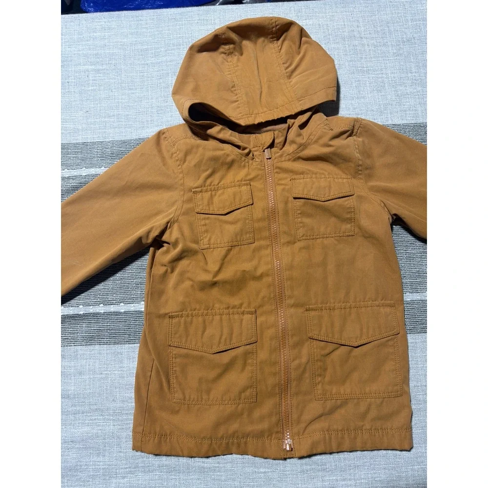 Old navy kids  XS 4-5 Brown Utility Field Jacket Hooded Full Zip Fleece